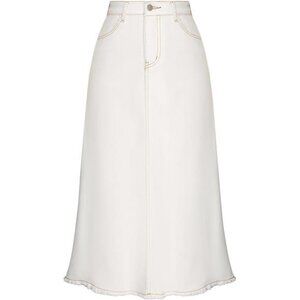 Denim Skirts Elastic High Waist White